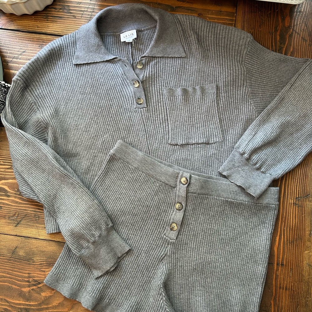 Gray Ribbed Knit Set